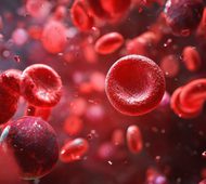This visual depicts red blood cells dynamically moving through blood plasma, illustrating their essential role in oxygen transport.